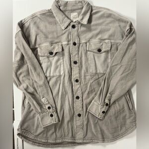 Cleo + Wolf Gray Button Down Long Sleeve Shirt Jacket Shacket Pockets Large
